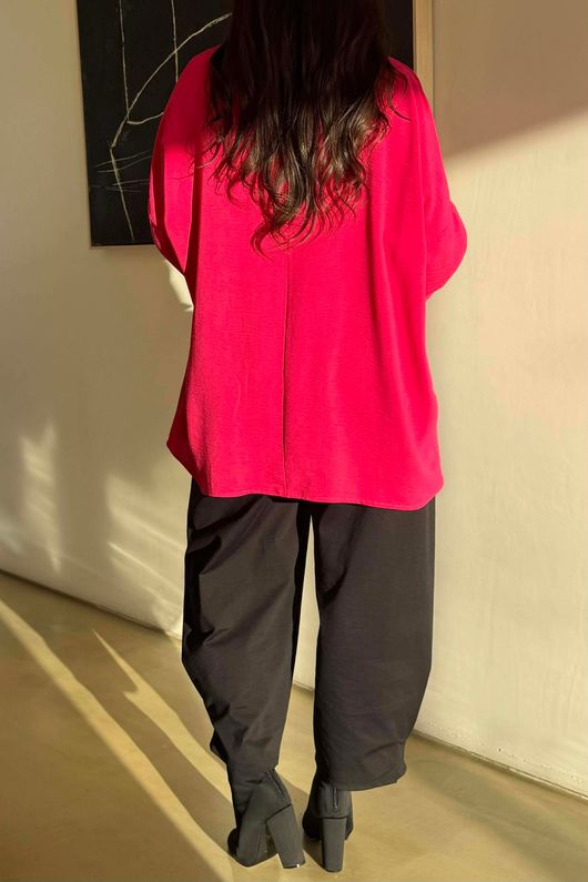 Suki Drape Cowl Blouse Hot Pink /11=